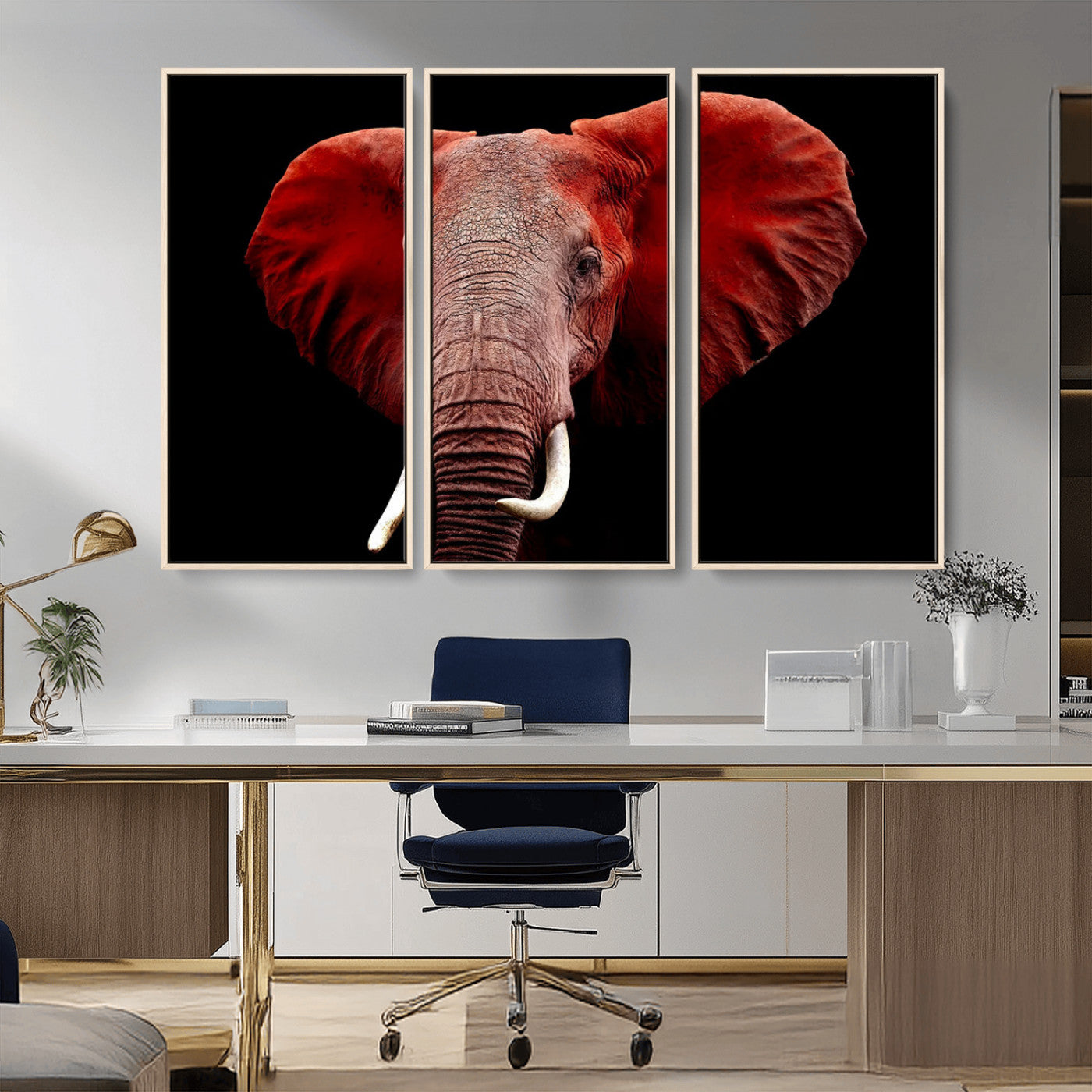 14788-MGV-CV-36X24-Red Elephant Wall Art – Bold Wildlife Canvas Print, African Safari Animal Decor for Living Room, Bedroom or Office