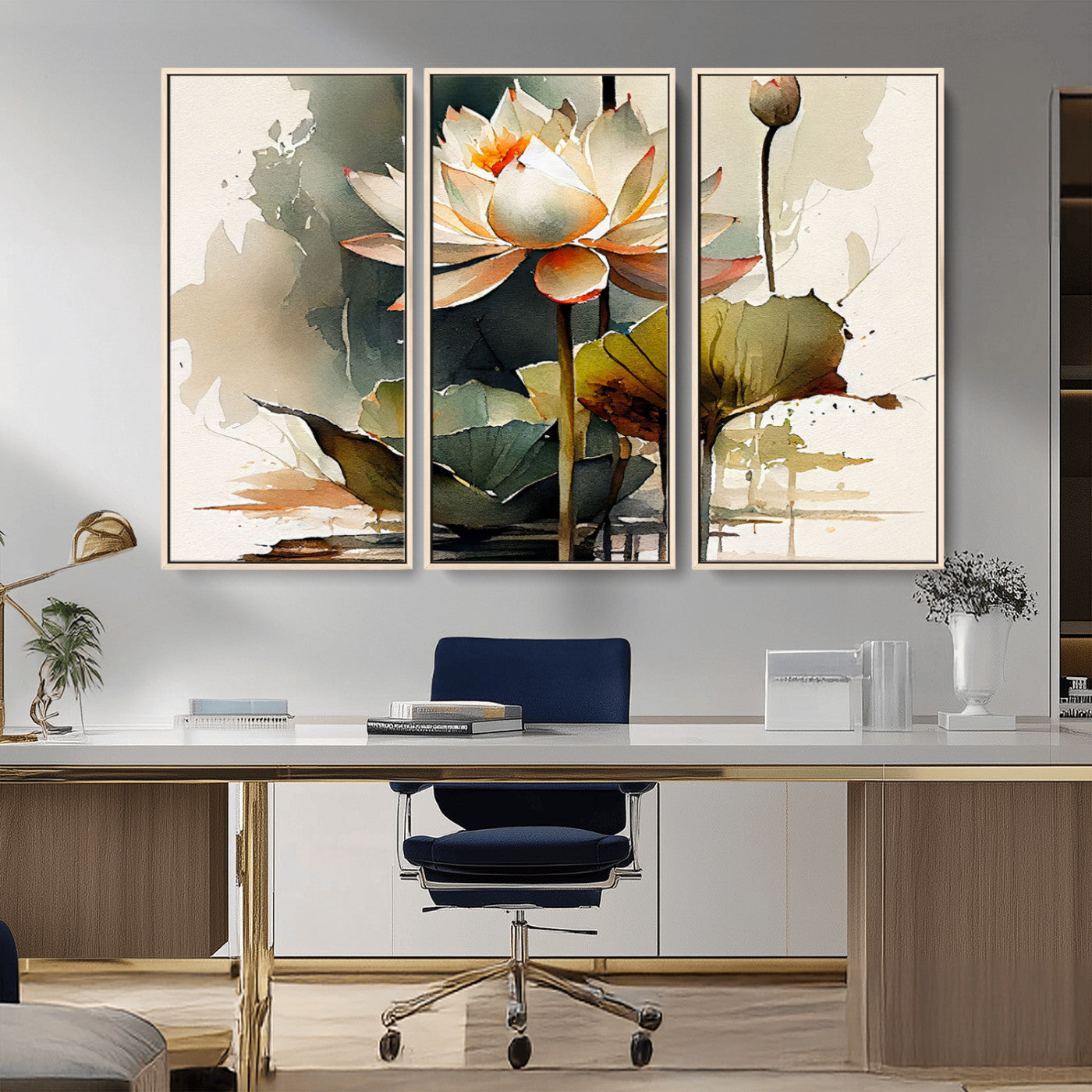 62531-MGV-CV-36X24-Lotus Flower Wall Art – Watercolor Botanical Canvas Print, Tranquil Nature Artwork for Living Room, Bedroom or Meditation Space