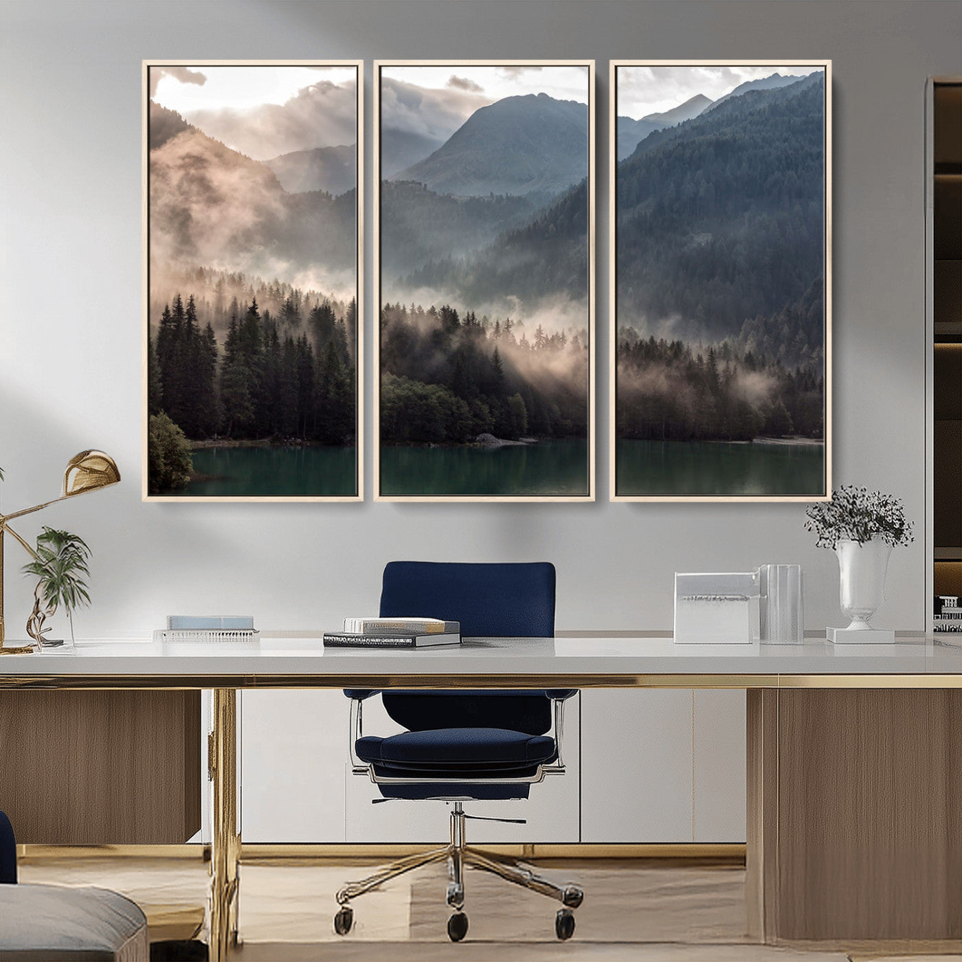 61116-MGV-CV-36X24-Misty Mountain Lake Wall Art – Tranquil Foggy Forest and Lake Canvas Print, Scenic Nature Landscape Decor for Living Room or