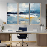 19746-MGV-CV-36X24-Abstract Ocean Wall Art – Modern Coastal Canvas Print with Blue, White and Gold Textures, Contemporary Seascape Painting for