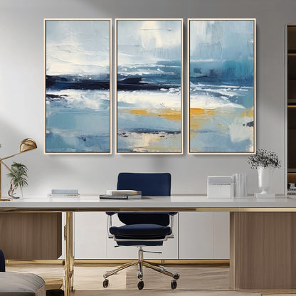 19746-MGV-CV-36X24-Abstract Ocean Wall Art – Modern Coastal Canvas Print with Blue, White and Gold Textures, Contemporary Seascape Painting for