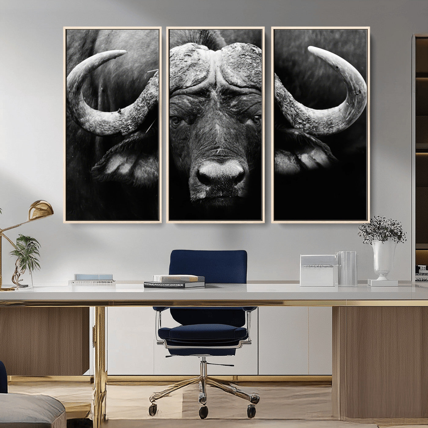 75273-MGV-CV-36X24-Buffalo Wall Art – Black and White African Buffalo Canvas Print, Rustic Wildlife Animal Artwork for Farmhouse, Living Room,