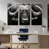 75273-MGV-CV-36X24-Buffalo Wall Art – Black and White African Buffalo Canvas Print, Rustic Wildlife Animal Artwork for Farmhouse, Living Room,