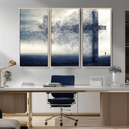 55718-MGV-CV-36X24-Surreal Cross Wall Art – Spiritual Faith Canvas Print, Abstract Christian Artwork with Modern Religious Symbol for Living Room,