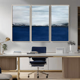 62197-MGV-CV-36X24-Abstract Ocean Wall Art – Minimalist Blue and White Canvas Print, Modern Coastal Seascape Painting for Bedroom, Living Room or