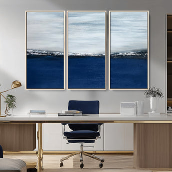 62197-MGV-CV-36X24-Abstract Ocean Wall Art – Minimalist Blue and White Canvas Print, Modern Coastal Seascape Painting for Bedroom, Living Room or