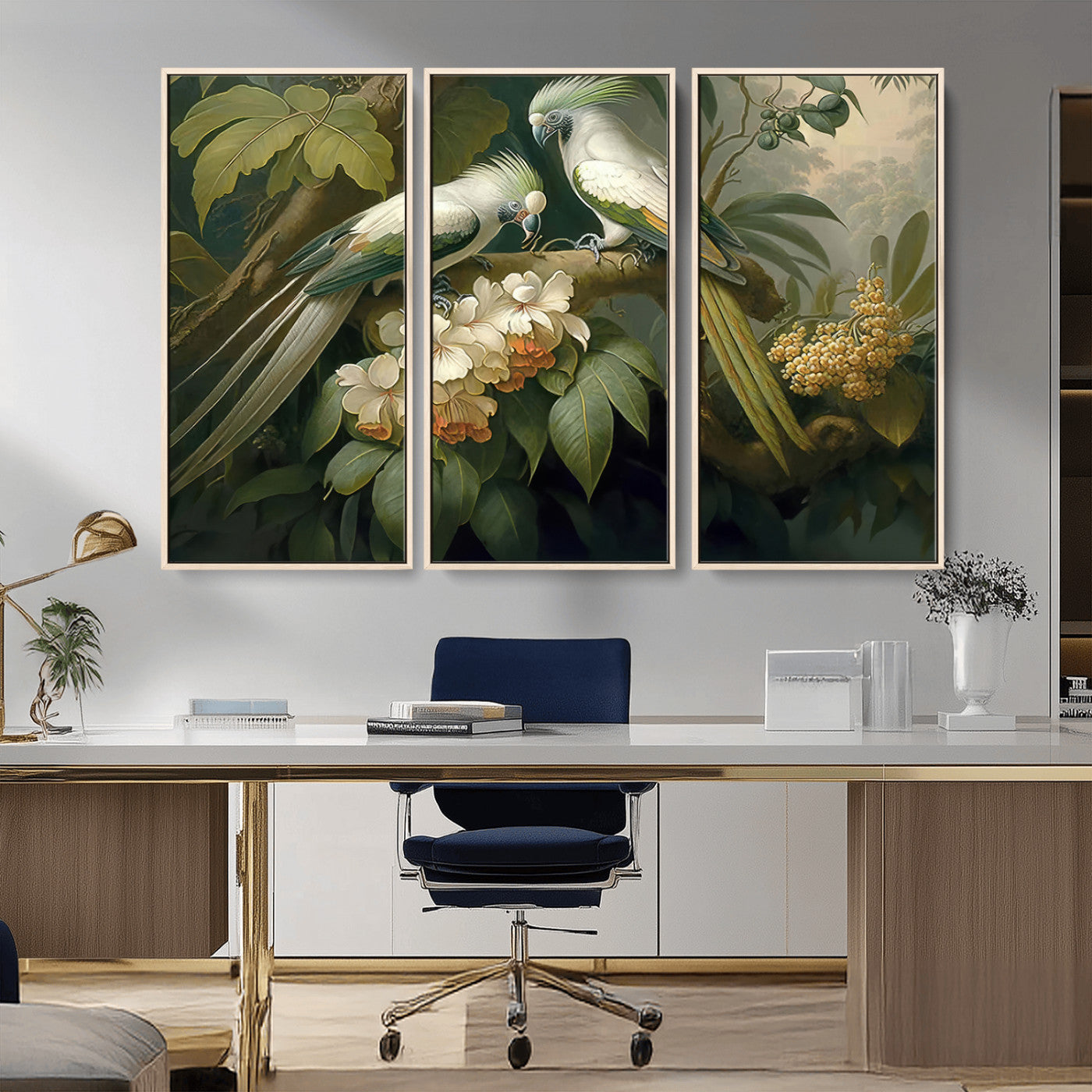 84047-MGV-CV-36X24-Tropical Birds Wall Art – Elegant Botanical Canvas Print, Exotic Nature Decor for Living Room, Bedroom or Office