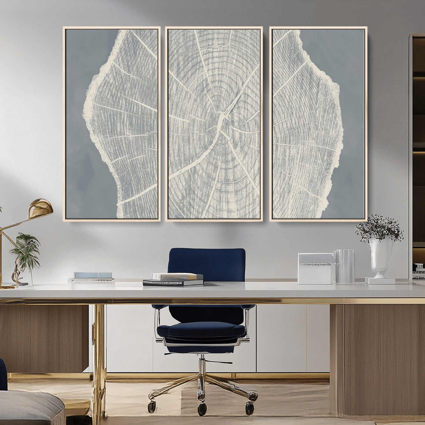 25547-MGV-CV-36X24-Tree Ring Wall Art Canvas Print, Framed Linocut Tree Ring Art Picture Print, Wood Texture Perfect Minimalist Farmhouse Decor