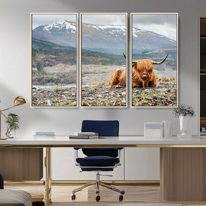 80252-MGV-CV-36X24-Scottish Cow Wall Art Canvas Print, Framed Highland Cow Art Picture Print, Highland Cattle Perfect Rustic Farmhouse Decor Artwork