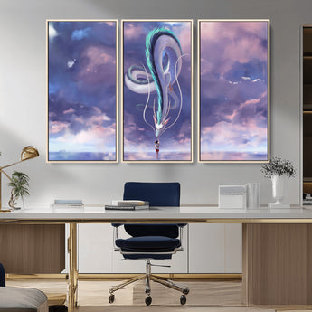 66864-MGV-CV-36X24-Fantasy Dragon Wall Art – Mystical Canvas Print Girl and Sky Serpent Dreamlike Clouds, Magical Anime Inspired Decor for Living