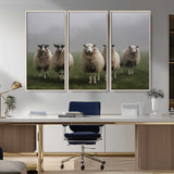 87339-MGV-CV-36X24-Sheep Wall Art – Rustic Farmhouse Canvas Print Flock Standing Misty Field Countryside Photography, Country Animal Decor for Living