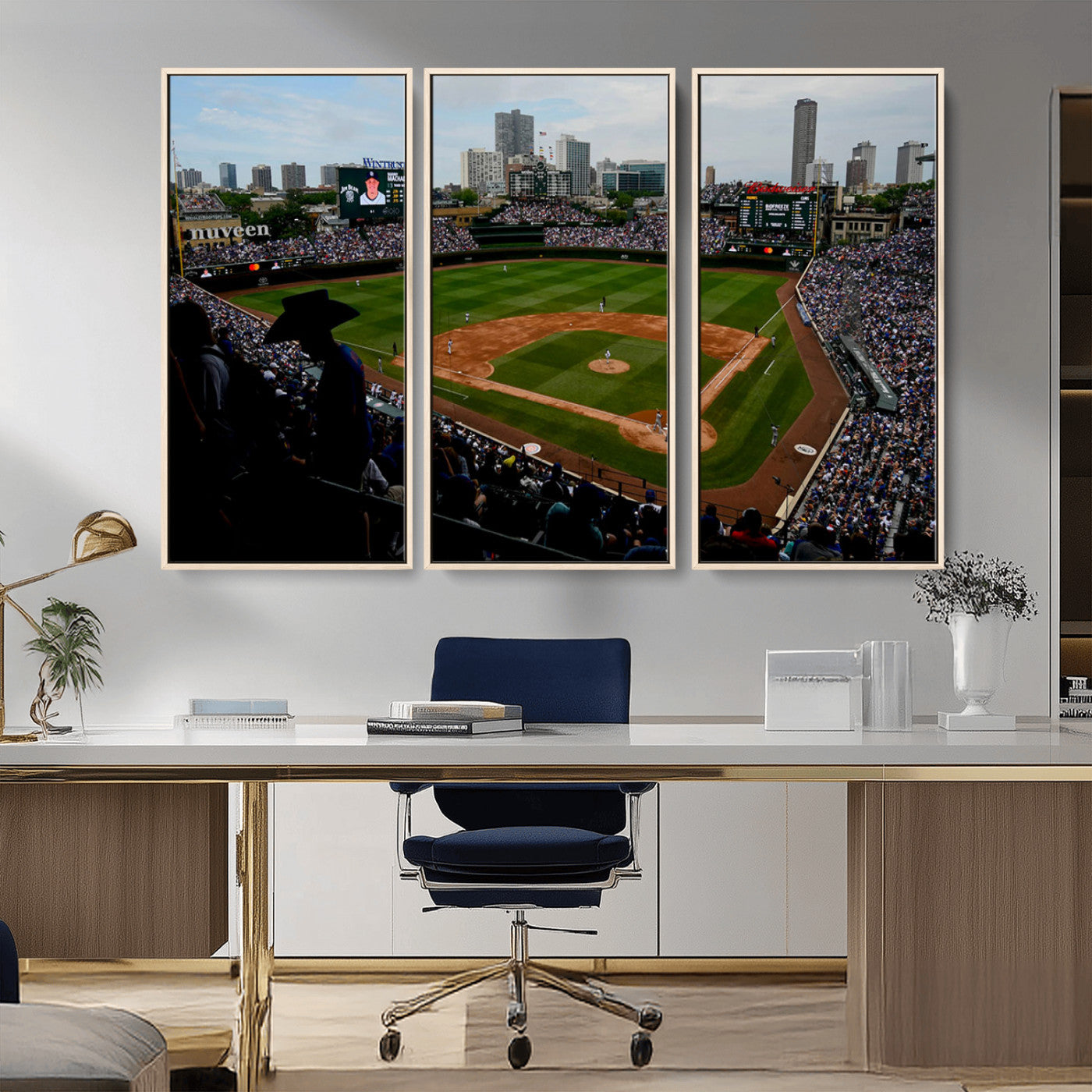 34859-MGV-CV-36X24-Wrigley Field Wall Art Canvas Print, Framed Chicago Cubs Stadium Art Picture Print, Wrigley Stadium Field Perfect Sport Room Decor