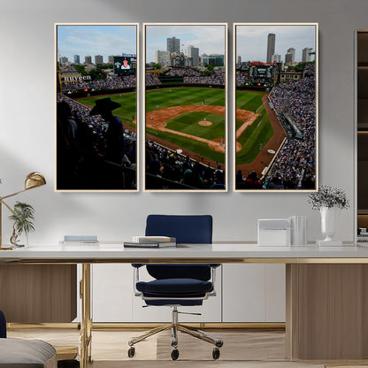 34859-MGV-CV-36X24-Wrigley Field Wall Art Canvas Print, Framed Chicago Cubs Stadium Art Picture Print, Wrigley Stadium Field Perfect Sport Room Decor