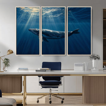 18052-MGV-CV-36X24-Whale Wall Art – Majestic Ocean Canvas Print Marine Life Underwater Sunlight Scene, Nautical Coastal Decor for Living Room,