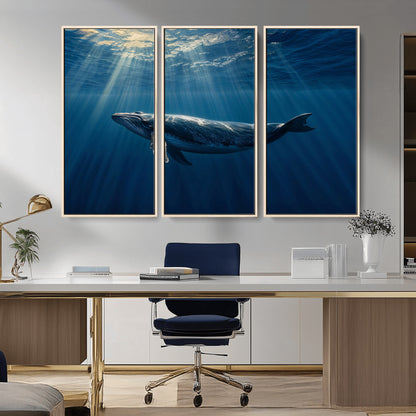 18052-MGV-CV-36X24-Whale Wall Art – Majestic Ocean Canvas Print Marine Life Underwater Sunlight Scene, Nautical Coastal Decor for Living Room,