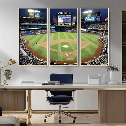87666-MGV-CV-36X24-City Field Stadium Wall Art Canvas Print, Framed New York Stadium Art Picture Print, Citi Field Stadium Perfect Sport Room Decor
