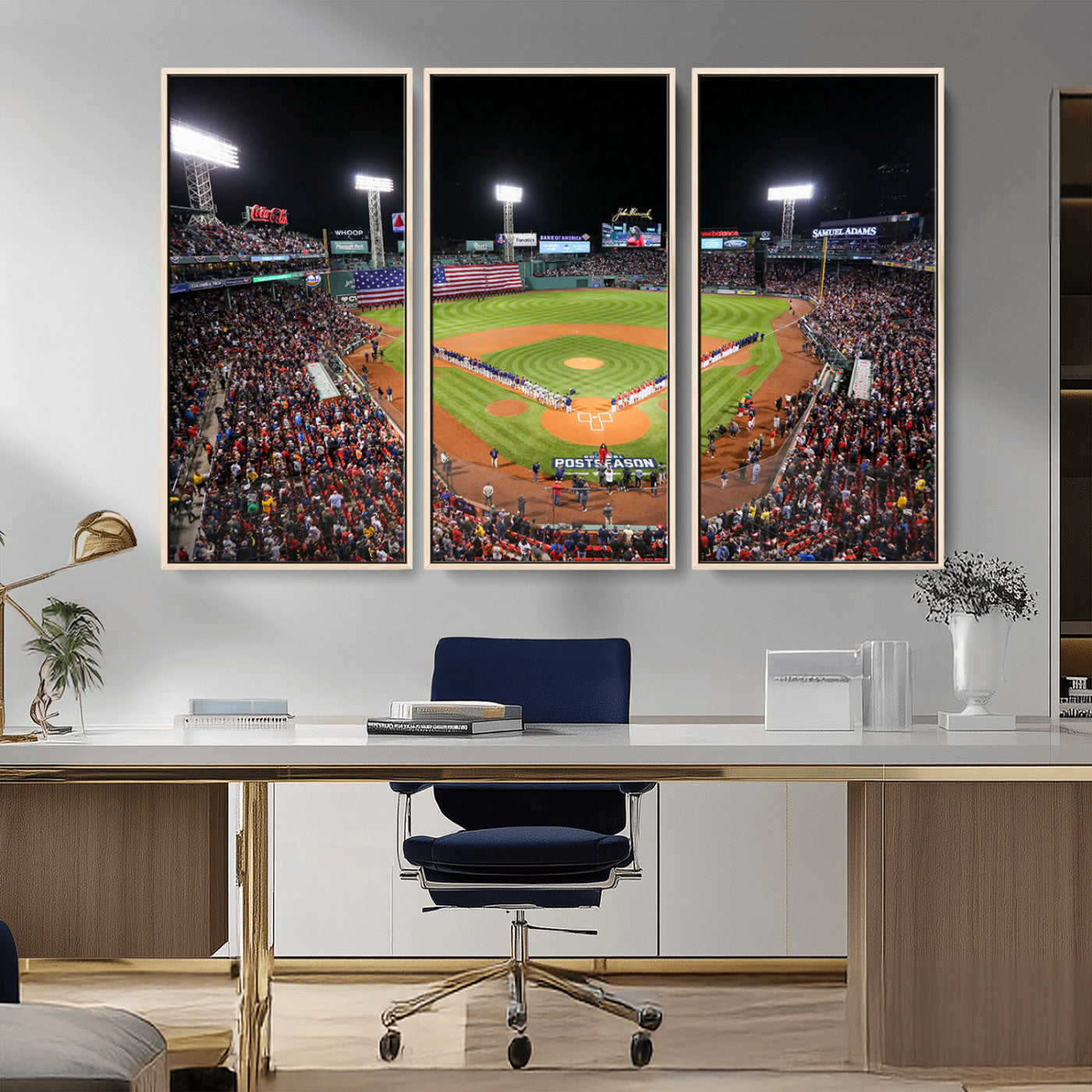 47365-MGV-CV-36X24-Fenway Park Stadium Wall Art Canvas Print, Framed Boston Baseball Stadium Art Picture Print, MLB Stadium Field Perfect Sport Room