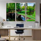 57655-MGV-CV-36X24-Golf Course Wall Art – Canvas Print Scenic Green Fairway Stone Bridge Water Reflection Landscape, Classic Sports Decor for Office,