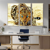 45281-MGV-CV-36X24-Blue Eye Leopard Wall Art Canvas Print, Framed Leopard Painting Art Picture Print, Big Cat Perfect Safari Wildlife Decor Artwork