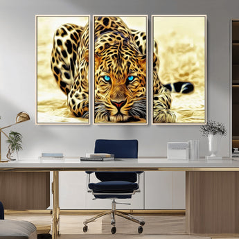 45281-MGV-CV-36X24-Blue Eye Leopard Wall Art Canvas Print, Framed Leopard Painting Art Picture Print, Big Cat Perfect Safari Wildlife Decor Artwork