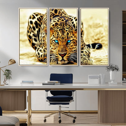 45281-MGV-CV-36X24-Blue Eye Leopard Wall Art Canvas Print, Framed Leopard Painting Art Picture Print, Big Cat Perfect Safari Wildlife Decor Artwork