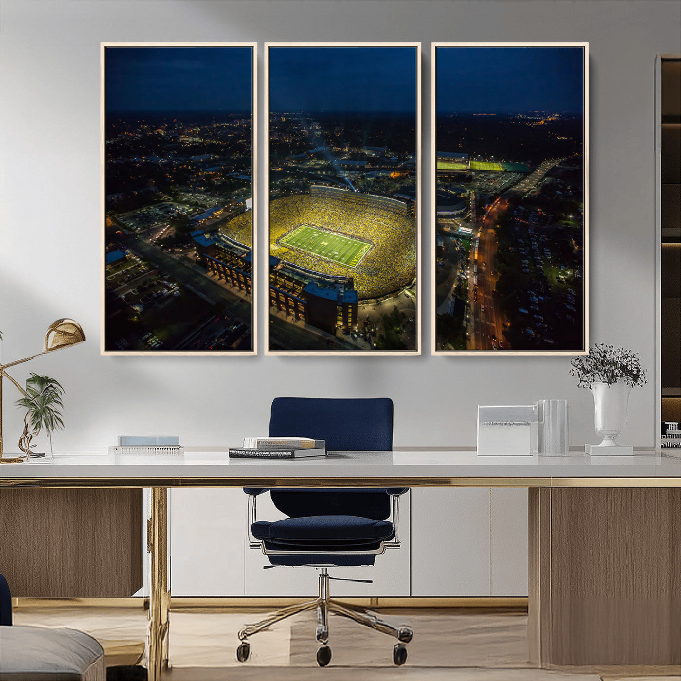 52519-MGV-CV-36X24-Michigan Football Stadium Wall Art Canvas Print, Framed Michigan Stadium Art Picture Print, Michigan Wolverines Field Perfect