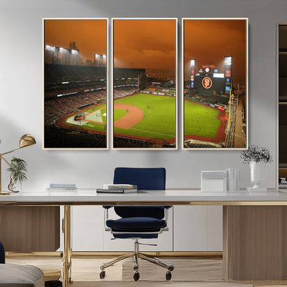 31315-MGV-CV-36X24-Oracle Park Stadium Wall Art Canvas Print, Framed California Stadium Art Picture Print, Oracle Park Field Perfect Sport Room Decor