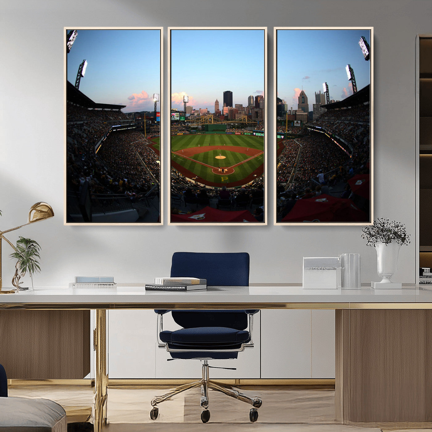 67670-MGV-CV-36X24-PNC Park Stadium Wall Art Canvas Print, Framed Pittsburgh Pirates Stadium Art Picture Print, PNC Park Field Perfect Sport Room