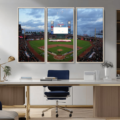 44631-MGV-FC-48X32-3P_Natural-Oracle Park Stadium Wall Art Canvas Print, Framed San Francisco Giants Art Picture Print, Giants Stadium Field Perfect Sports Room