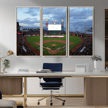 44631-MGV-CV-36X24-Oracle Park Stadium Wall Art Canvas Print, Framed San Francisco Giants Art Picture Print, Giants Stadium Field Perfect Sports Room
