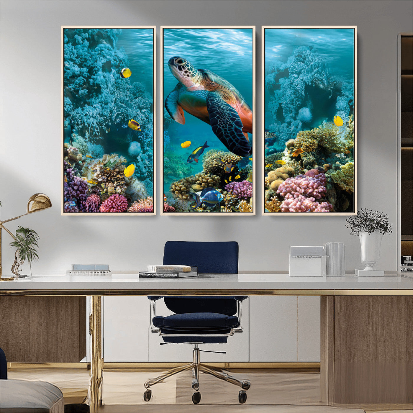 38661-MGV-CV-36X24-Sea Turtle Wall Art Canvas Print, Framed Ocean Wildlife Art Picture Print, Turtle Perfect Coastal Nature Decor Artwork