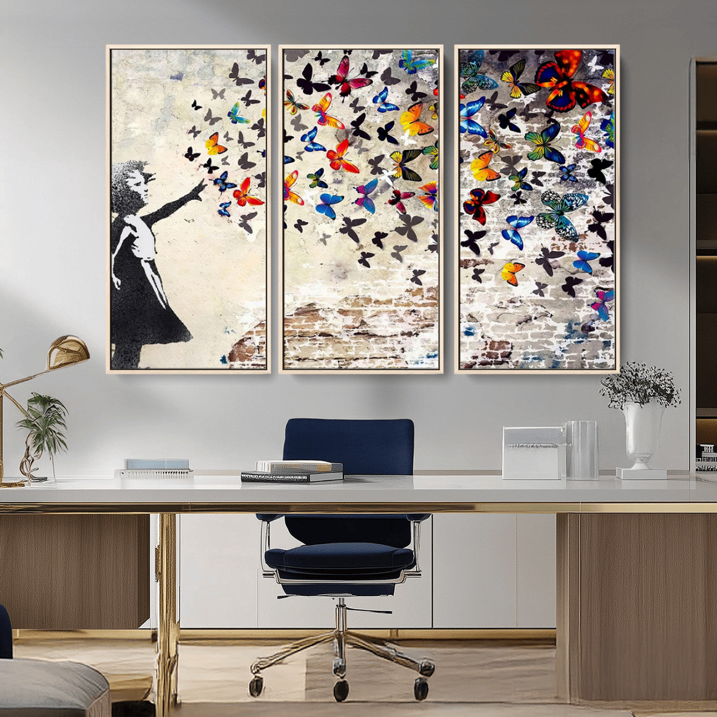 97895-MGV-CV-36X24-Girl with Butterflies Wall Art – Colorful Street Art Style Canvas Print, Modern Graffiti-Inspired Butterfly Artwork for Living