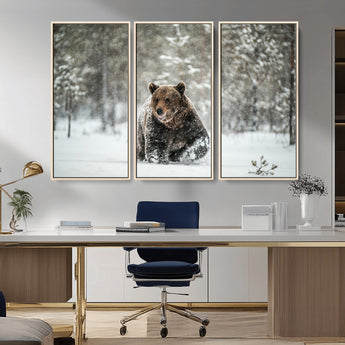 43350-MGV-CV-36X24-Wild Bear in Snow Wall Art – Majestic Wildlife Photography Print, Winter Forest Nature Decor for Cabin, Lodge, Rustic Home,