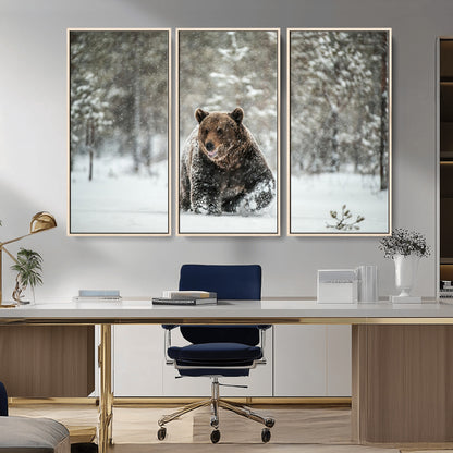 43350-MGV-CV-36X24-Wild Bear in Snow Wall Art – Majestic Wildlife Photography Print, Winter Forest Nature Decor for Cabin, Lodge, Rustic Home,