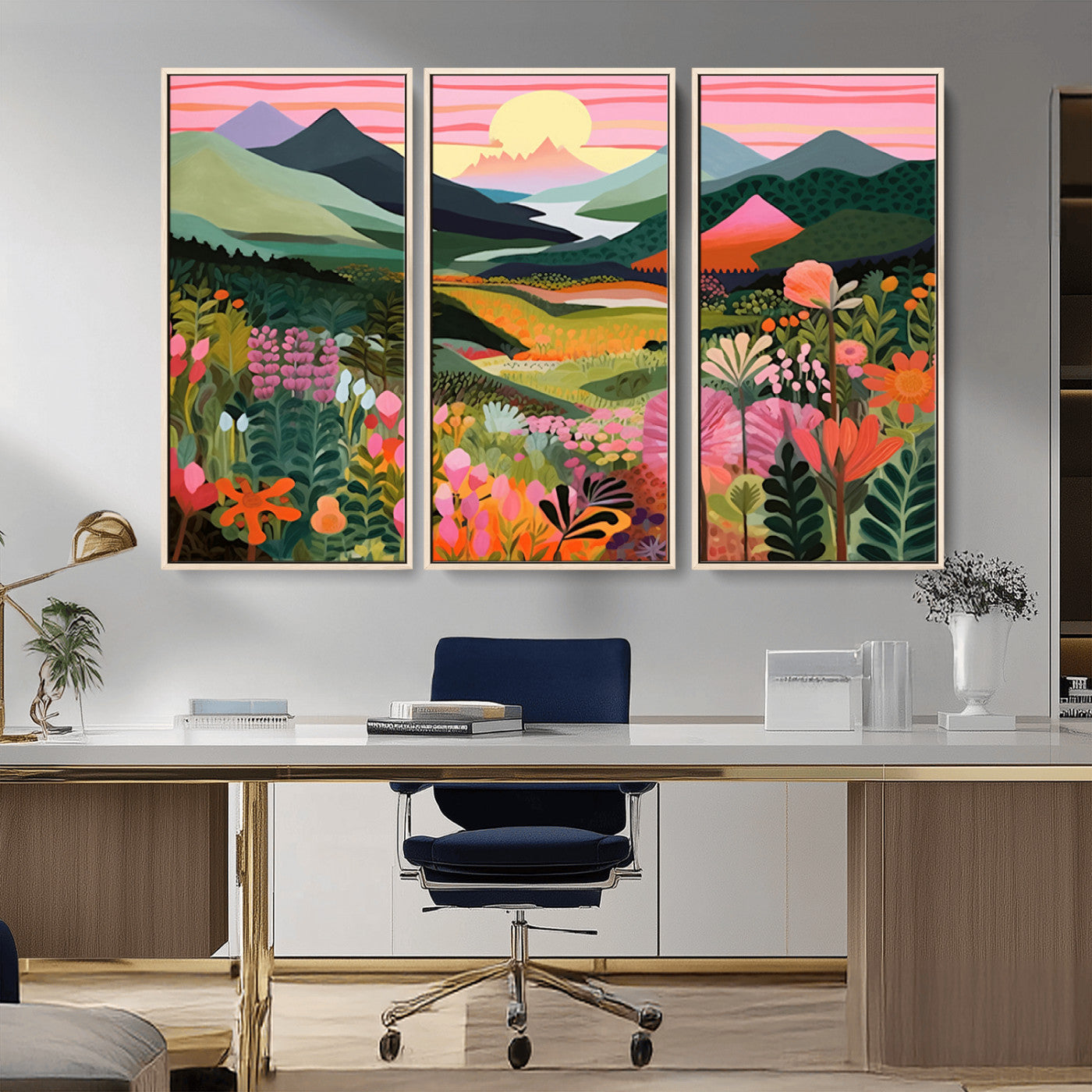 99638-MGV-CV-36X24-Sunset Meadow Wall Art – Panoramic Mountain Landscape with Wildflowers Canvas Print, Vibrant Nature Decor for Living Room, Bedroom