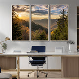 73692479-MGV-CV-36X24-Smoky Mountains Wall Art Canvas Print, Framed Forest Mountain Art Picture Print, Spring Mountain Perfect Spring Style Decor