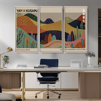 11242-MGV-FC-48X32-3P_Natural-Kusama Wall Art – Abstract Colorful Hills Canvas Print, Modern Japanese Inspired Landscape Poster for Living Room, Office or