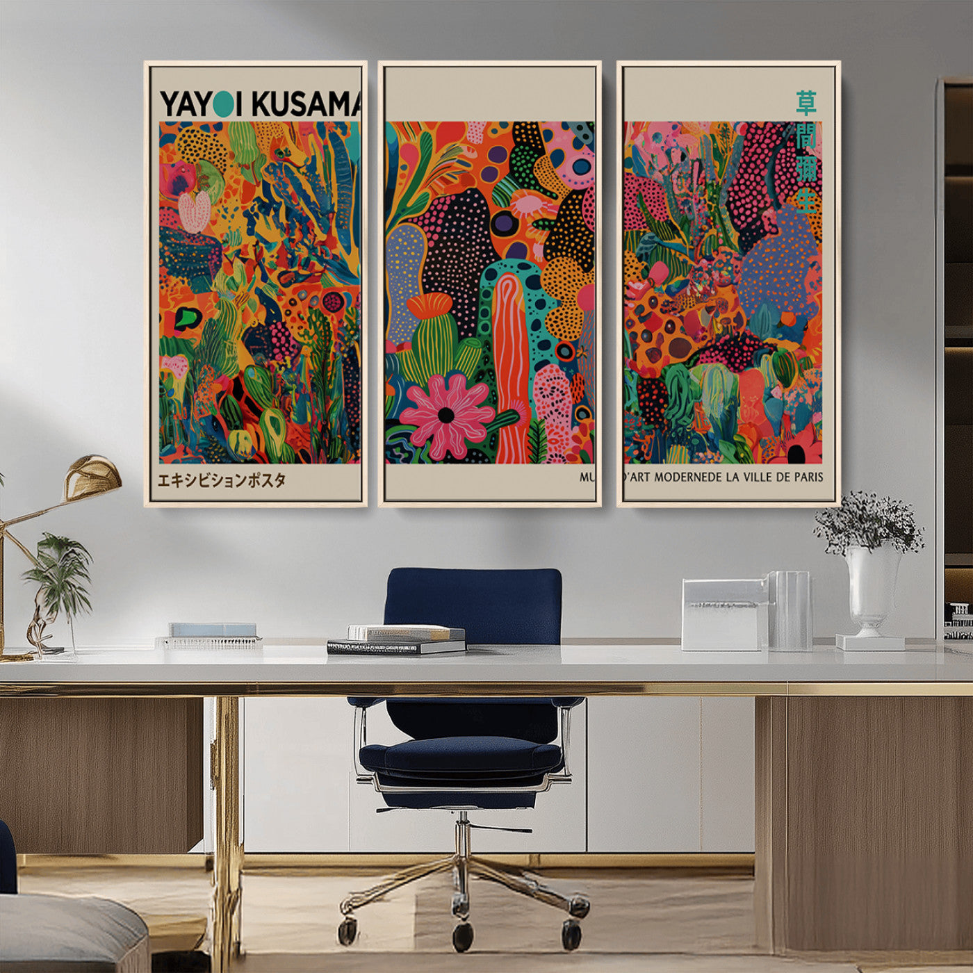 40791-MGV-CV-36X24-Kusama Inspired Wall Art – Vibrant Abstract Floral Jungle Canvas Print, Bold Pop Art Botanical Decor for Living Room, Bedroom, or