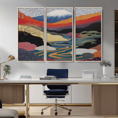 32131-MGV-CV-36X24-Japanese Mount Fuji Wall Art – Abstract Landscape Canvas Print with Swirling Sky & River, Modern Minimalist Asian Inspired Poster