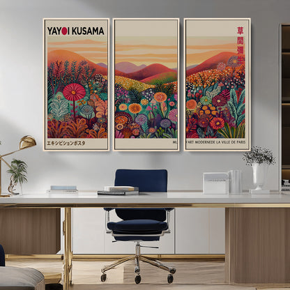 66096-MGV-CV-36X24-Yayoi Kusama Wall Art – Sunset Floral Landscape Canvas Print, Vibrant Flower Garden Panorama for Living Room, Bedroom or Office