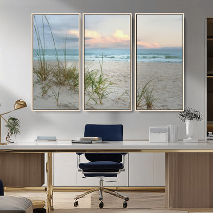 Test1001-MGV-CV-36X24-Coastal Beach Wall Art – Panoramic Ocean Waves and Sandy Dunes Canvas Print, Serene Seascape with Sea Oats for Relaxing Home or