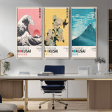 Katsushika-MGV-CV-36X24-Katsushika Hokusai Wall Art Set – The Great Wave, Hydrangea and Swallow, Fine Wind Canvas Prints, Japanese Ukiyo e Style Home and