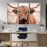 93730-MGV-CV-36X24-Scottish Cow Wall Art Canvas Print, Framed Longhorn Cow Art Picture Print, Highland Cattle Perfect Rustic Farmhouse Decor Artwork