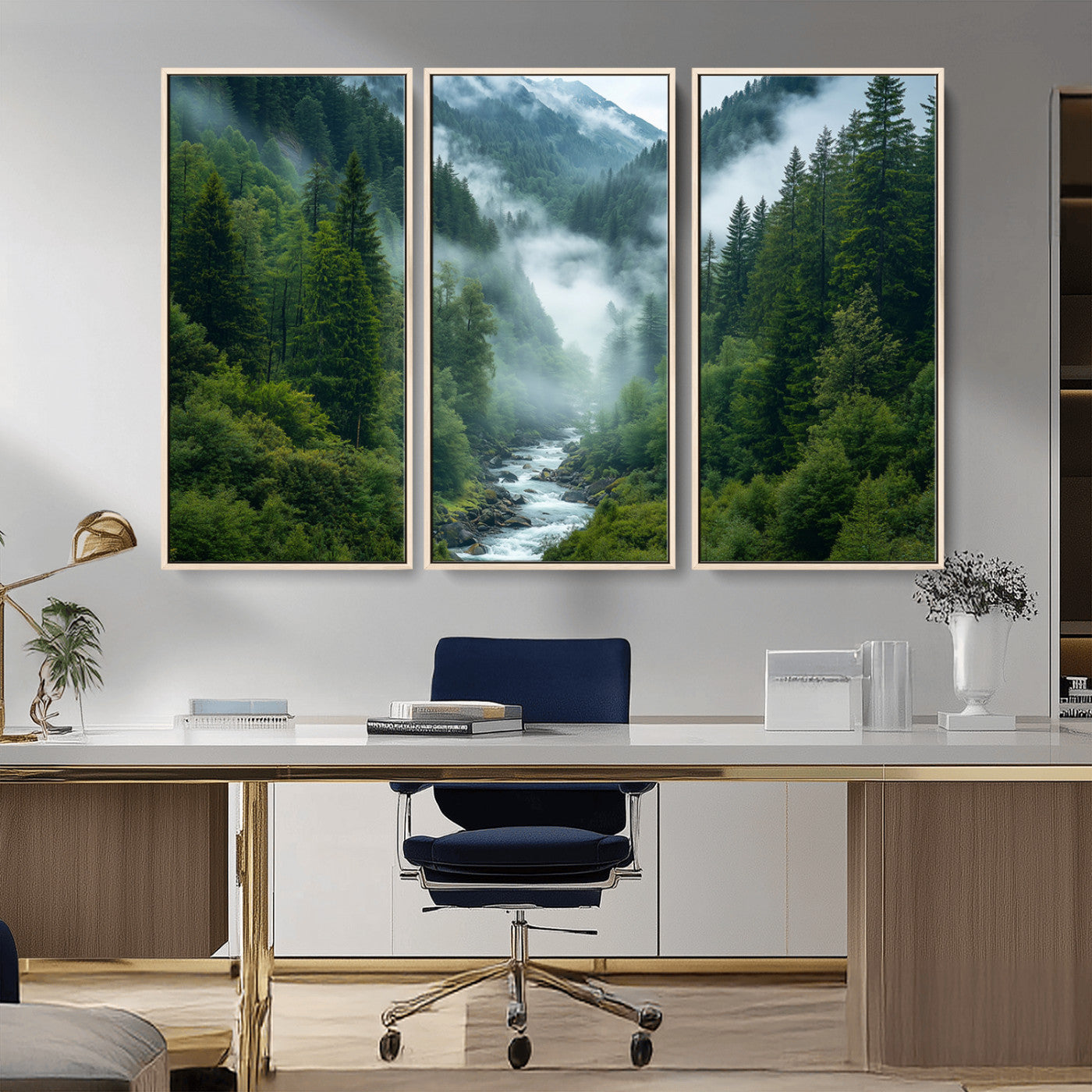 69453-MGV-CV-36X24-Mountain Forest Wall Art – Misty River and Evergreen Landscape Canvas Print, Nature Photography Poster for Living Room, Bedroom,