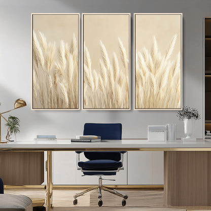 81444-MGV-CV-36X24-Pampas Grass Wall Art Canvas Print, Framed Beige Pampas Grass Art Picture Print, Minimalist Beige Perfect Minimalist Nature Decor