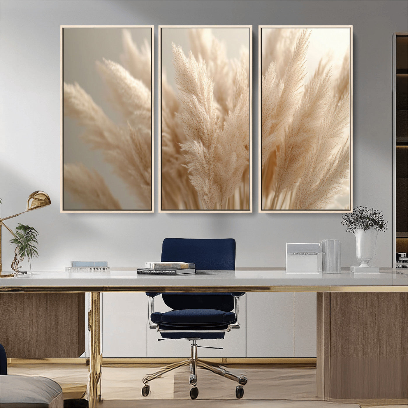 50300-MGV-CV-36X24-Pampas Grass Wall Art Canvas Print, Framed Minimalist Pampas Grass Art Picture Print, Beige Pampas Grass Perfect Minimalist Boho