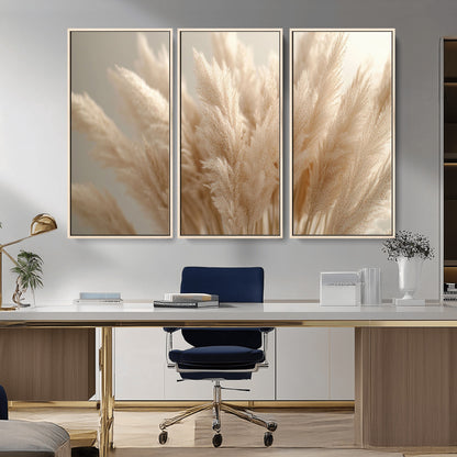 50300-MGV-CV-36X24-Pampas Grass Wall Art Canvas Print, Framed Minimalist Pampas Grass Art Picture Print, Beige Pampas Grass Perfect Minimalist Boho