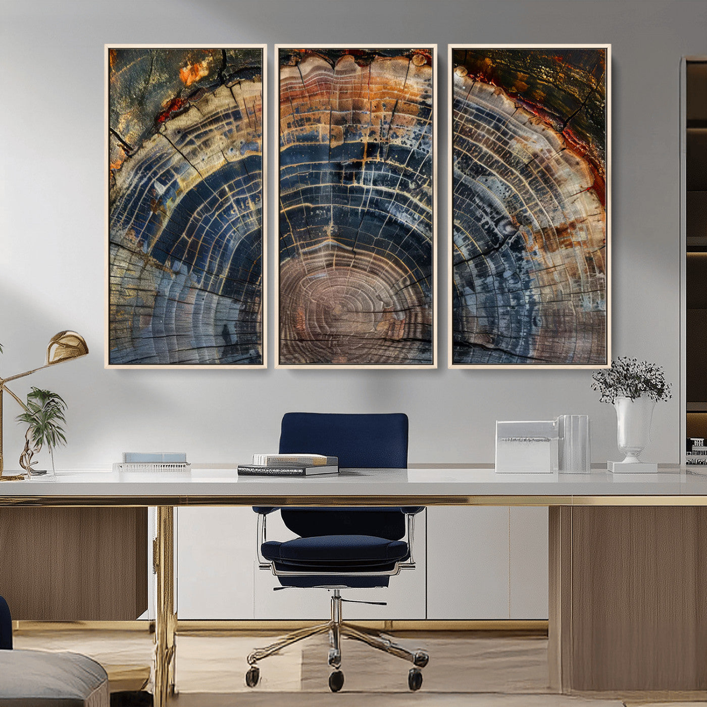 16193-MGV-CV-36X24-Tree Ring Wall Art – Abstract Wood Grain Canvas Print, Rustic Nature Texture Artwork Poster for Living Room, Bedroom, Office,