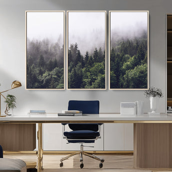 42578900-MGV-CV-36X24-Misty Pine Forest Wall Art – Tranquil Foggy Mountain Canvas Print, Nature Landscape Décor for Bedroom, Living Room, Cabin or