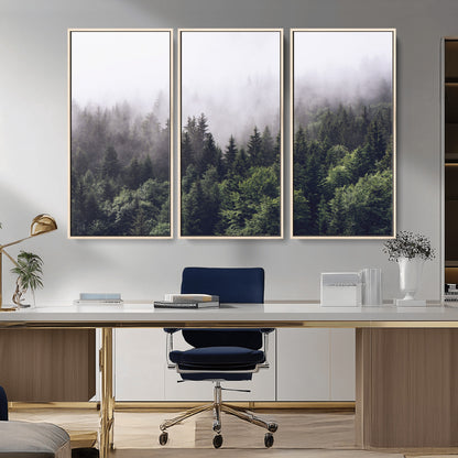 42578900-MGV-CV-36X24-Misty Forest Wall Art – Serene Mountain Pine Tree Canvas Print, Nature Landscape Decor for Bedroom, Living Room, Office or Rustic